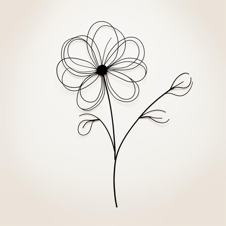 Foto há uma flor de arame que está em uma parede branca generativa ai