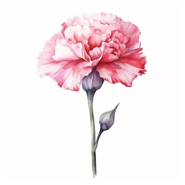 Há uma flor de cravo rosa em um fundo branco generativo ai