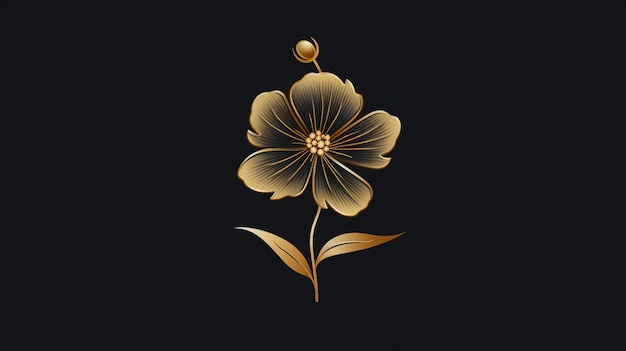 há uma flor de ouro em um fundo preto generativo ai