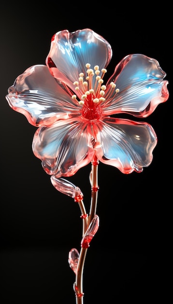 Há uma flor de vidro que está sentada em um caule generativo ai