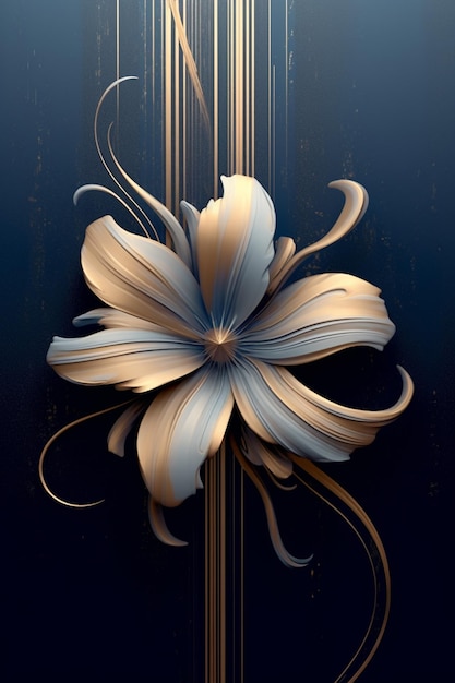 Há uma flor que está em um fundo azul com ouro generativo ai