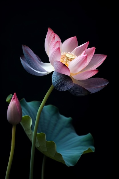 há uma flor rosa que está florescendo no escuro generativo ai