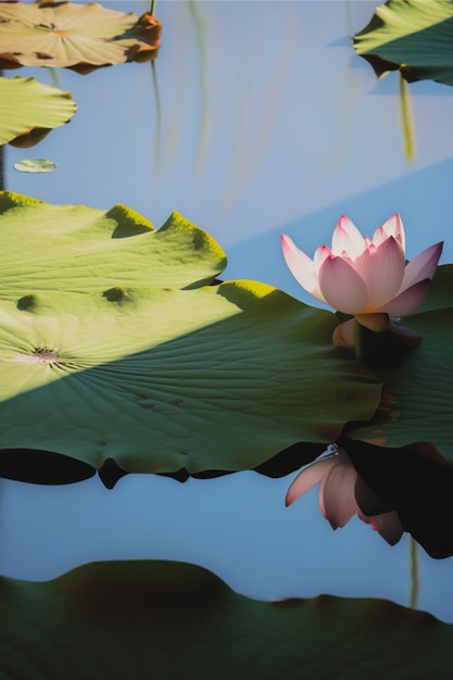 Há uma flor rosa que está sentada em uma folha generativa ai