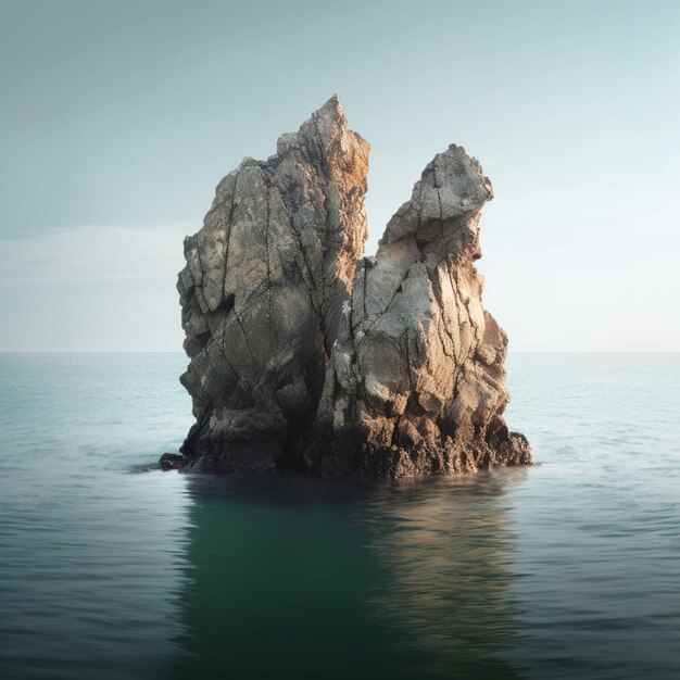 Foto há uma formação rochosa no meio do oceano generativa ai