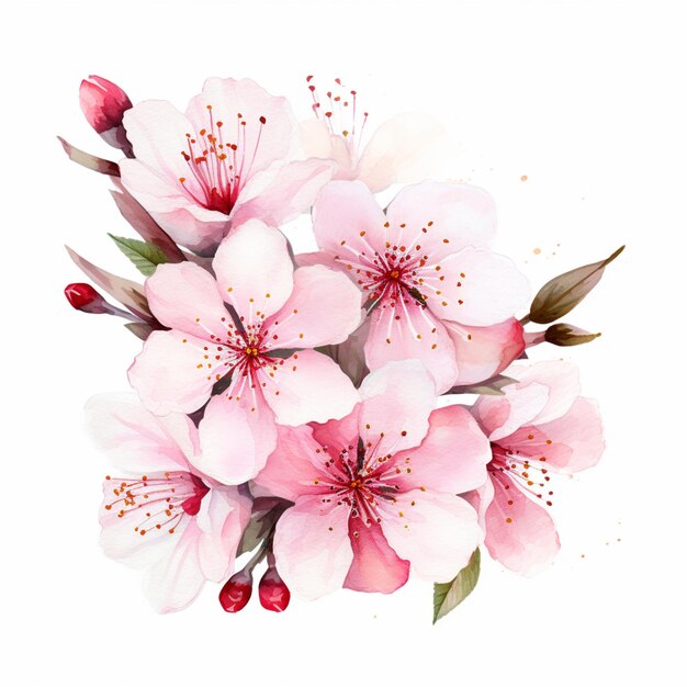 Foto há uma foto de um ramo de flores rosa em um galho generativo ai