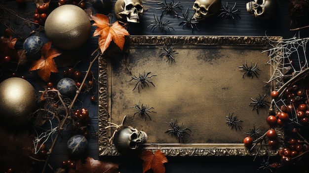 há uma foto de uma cena de Halloween com uma moldura e decorações generativas ai