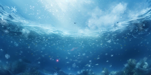há uma foto de uma cena subaquática com muitos peixes generativos ai