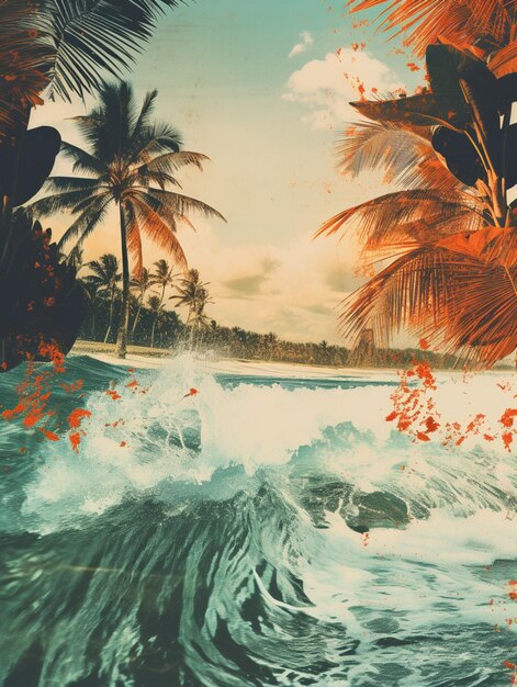 Foto há uma foto de uma foto de um praia com palmeiras generativa ai