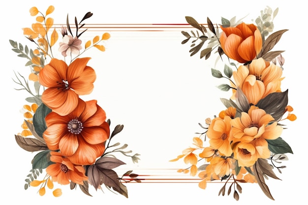 Há uma foto de uma moldura floral com flores de laranja generativas ai