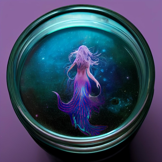 Foto há uma foto de uma sereia em uma tigela de vidro generativa ai