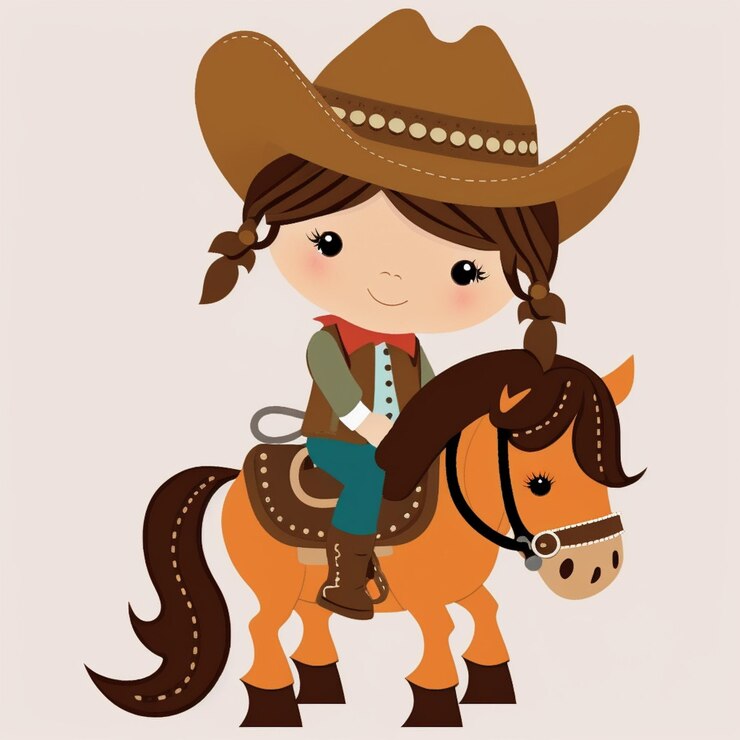 Foto há uma garota andando a cavalo com um chapéu de cowboy generative ai