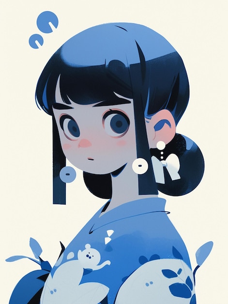 Há uma garota de desenho animado com um kimono azul e pandas brancos generativos ai