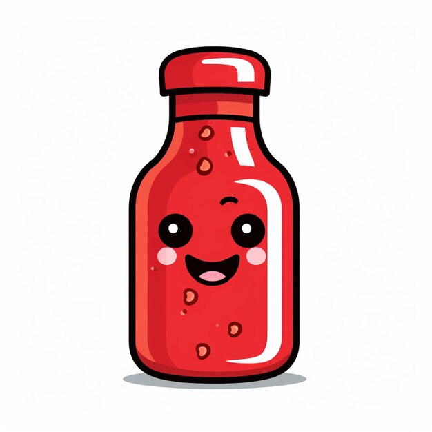 há uma garrafa de ketchup de desenho animado com uma cara feliz gerativa ai