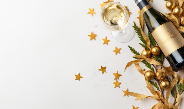 Há uma garrafa de vinho e um copo de vinho em uma mesa generativa ai
