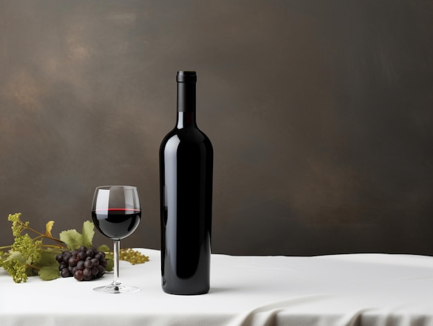 há uma garrafa de vinho e uma taça de vinho em uma mesa generativa ai