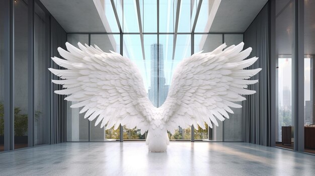 há uma grande estátua de anjo branco em uma grande sala generativa ai