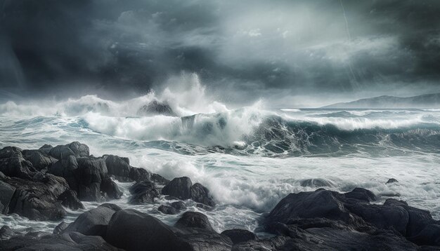 há uma grande onda chegando à costa do oceano gerando IA