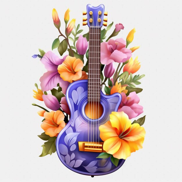 há uma guitarra azul com flores no fundo generativo ai