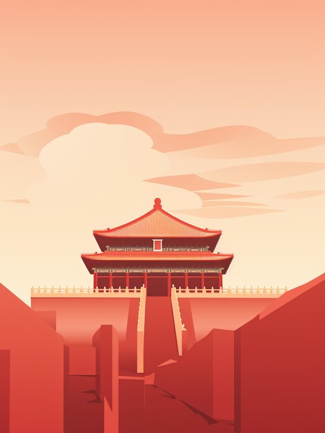 há uma ilustração vermelha e branca de um edifício chinês generativo ai