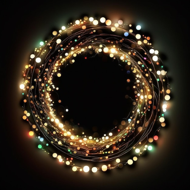 Há uma imagem circular de um círculo de luzes em um fundo preto generativo ai