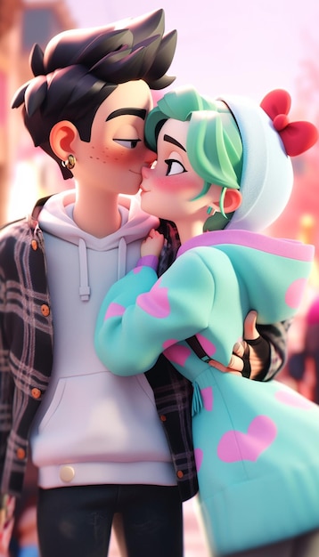 Há uma imagem de desenho animado de um casal beijando um ao outro generativo ai