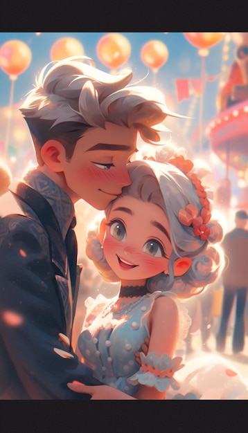 Há uma imagem de desenho animado de um casal se abraçando em um carnaval generativo ai
