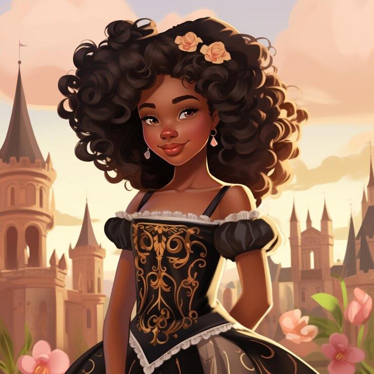 Foto há uma imagem de desenho animado de uma mulher em um vestido generativo ai
