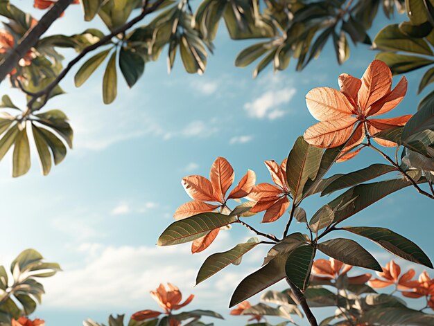 Foto há uma imagem de uma árvore com flores de laranja no fundo generativo ai