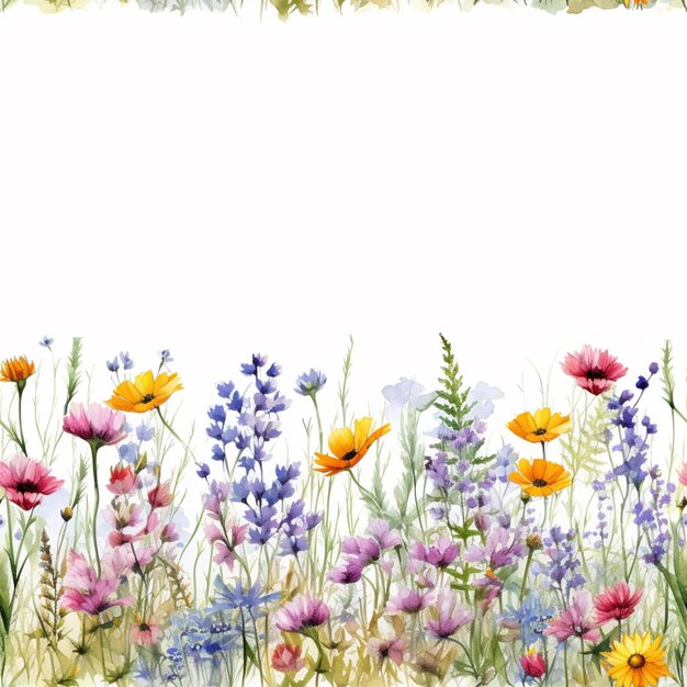 Foto há uma imagem de uma pintura a aquarela de um campo de flores generativo ai