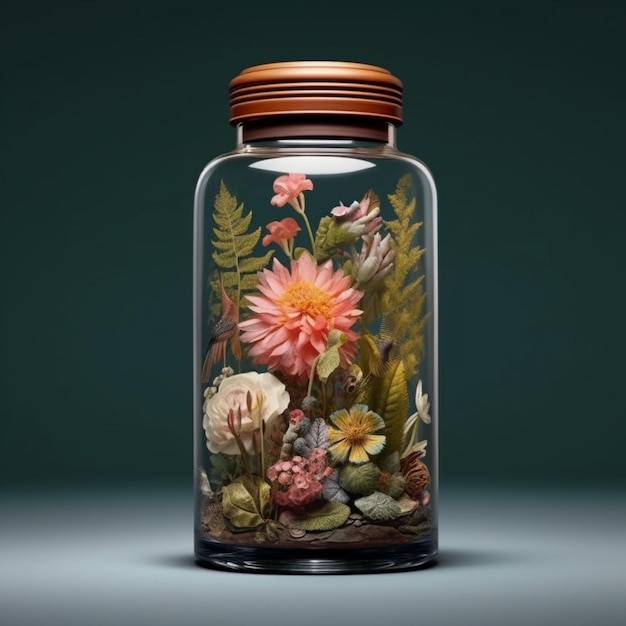 Há uma jarra de vidro com uma flor dentro dela ai generativa