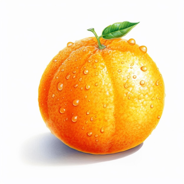 Há uma laranja com gotas de água sobre ela em uma superfície branca generativa ai