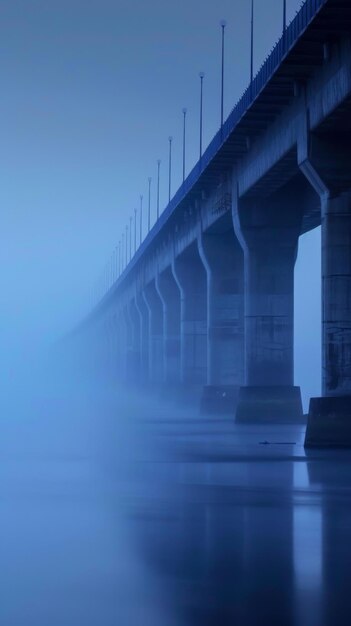 Foto há uma longa ponte que está sobre um corpo de água