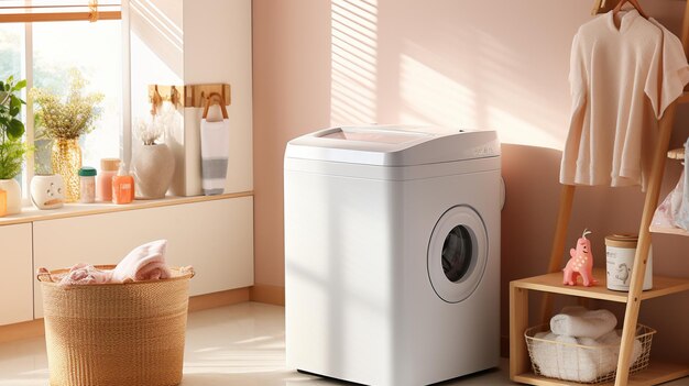 Há uma máquina de lavar em uma sala com uma janela generativa ai