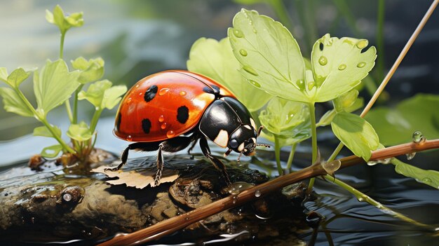 Há uma mariposa que está sentada em uma rocha na água generativa ai