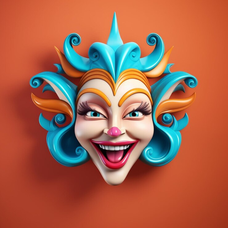 Foto há uma máscara de palhaço com cabelo azul e laranja generativo ai