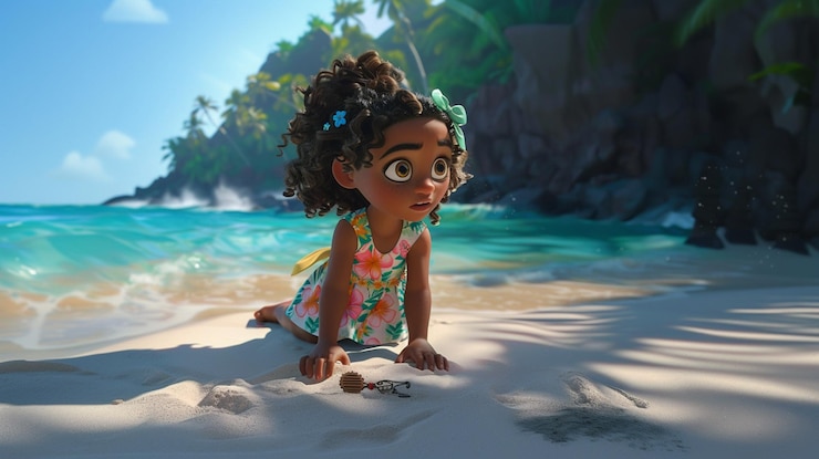 Foto há uma menina que está sentada na praia generativa ai