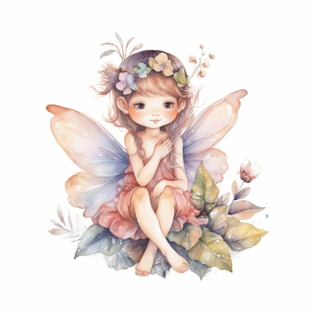 há uma menina sentada em uma flor com uma borboleta generativa ai