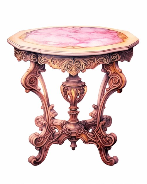 Há uma mesa com tampo de mármore rosa sobre ela generative ai