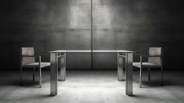 Foto há uma mesa e duas cadeiras em uma sala generativa ai