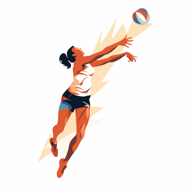 Foto há uma mulher a jogar voleibol no ar.