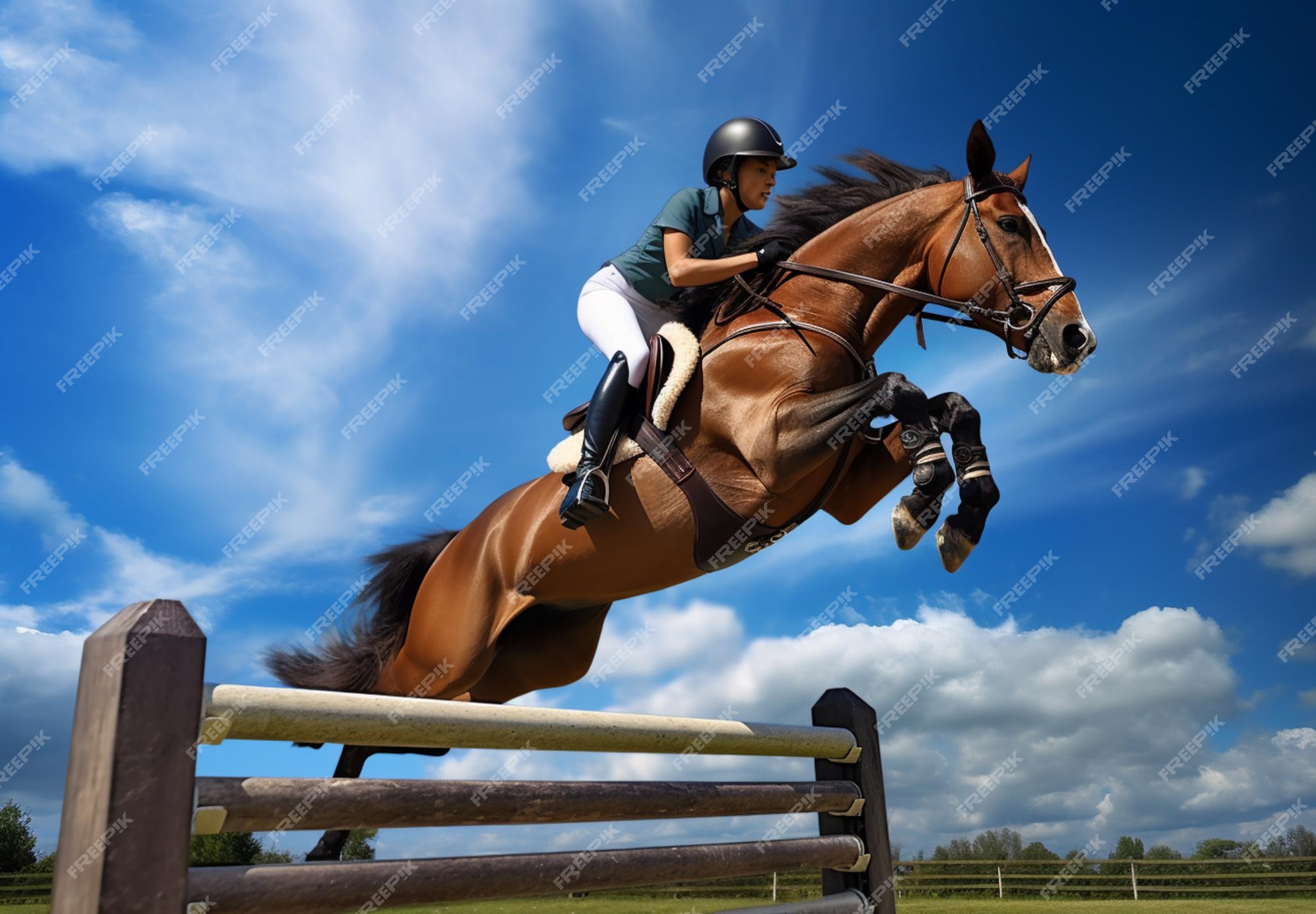 Cavalo pulando por cima da cerca mostra imagens de salto desenhando ia  generativa