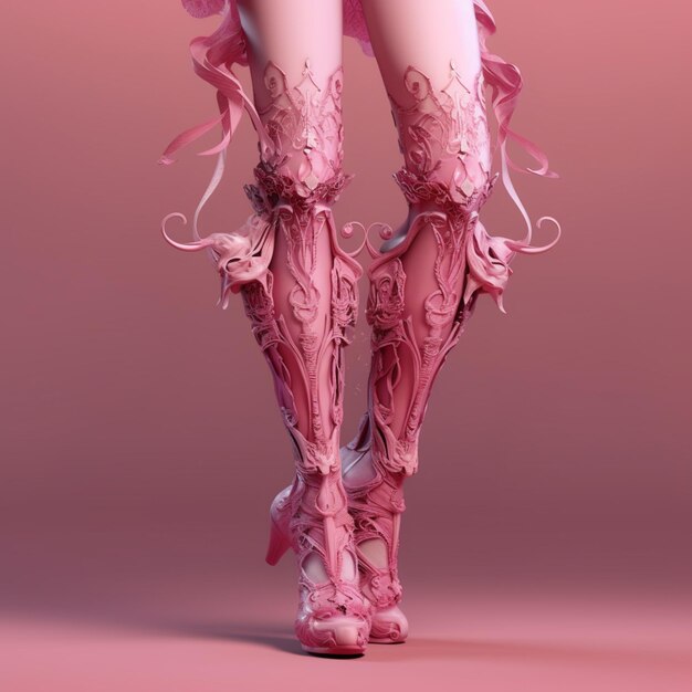 Há uma mulher com botas cor-de-rosa e um vestido rosa generativo ai