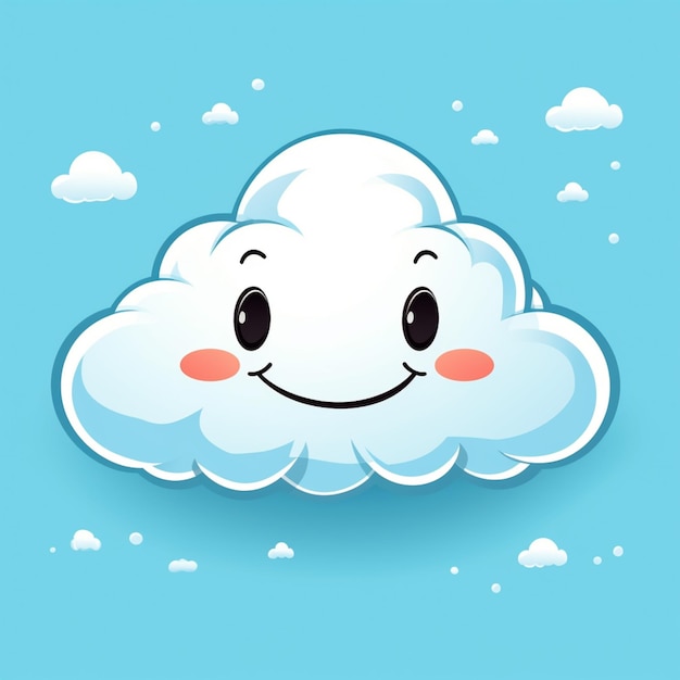Foto há uma nuvem de desenho animado com um rosto sorridente em um fundo azul generativo ai