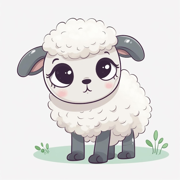 Há uma ovelha de desenho animado que está parada na grama generativa ai