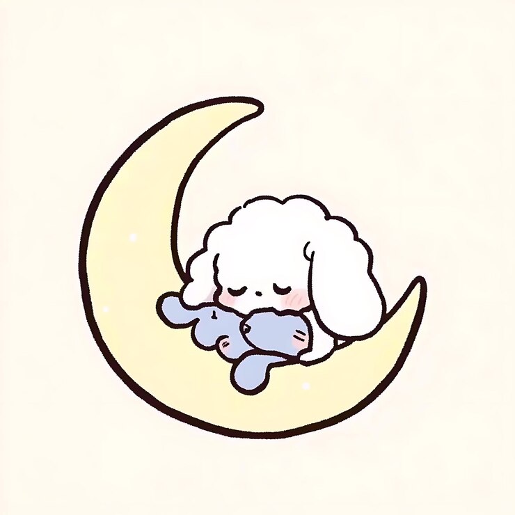 Foto há uma ovelha de desenho animado sentada na lua.