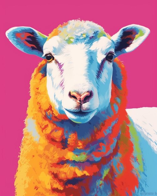 Há uma ovelha que está de pé na frente de um fundo rosa generativo ai