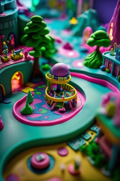 Foto há uma pequena casa de brinquedo com árvore no meio generativa ai