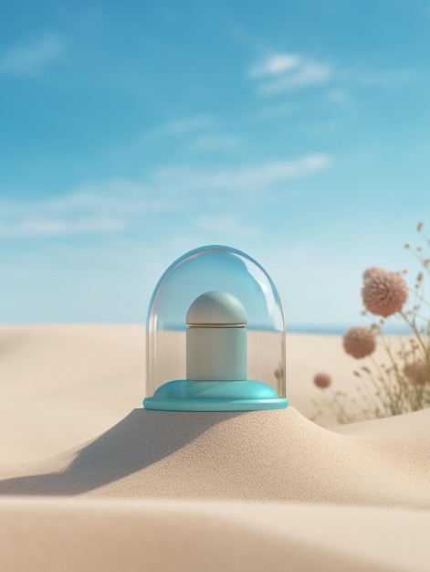 há uma pequena cúpula de vidro no topo de uma duna de areia generativa ai