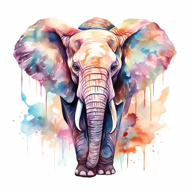 Há uma pintura a aquarela de um elefante com uma presa generativa ai