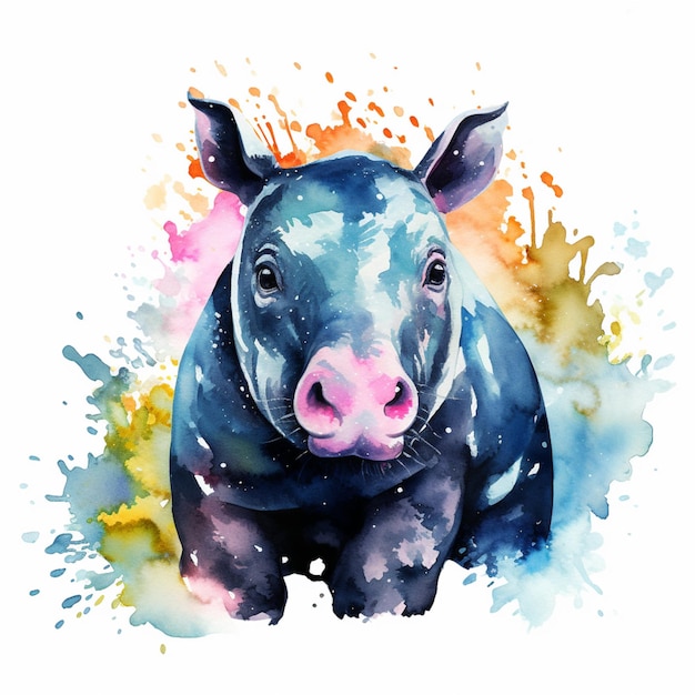 Há uma pintura a aquarela de um hipopótamo com uma língua rosa generativa ai